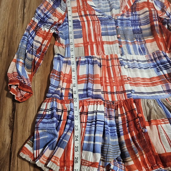 Anthropologie Maeve Red White And Blue Plaid Tunic Top Size Medium - Picture 2 of 4